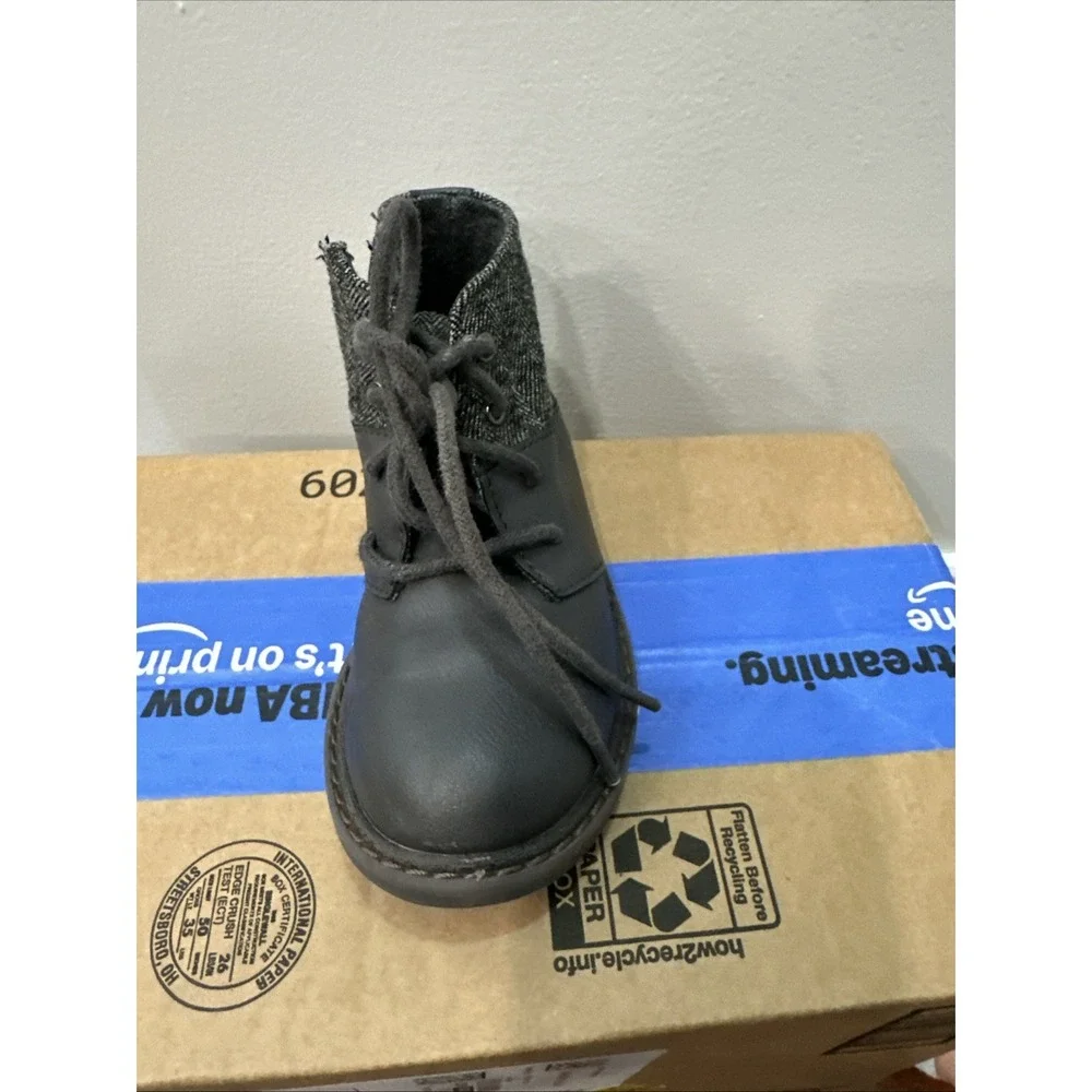 Baby's Zara Toddler Boots Boys Size 24 Gray Color Lace Up Front Zipper On Side